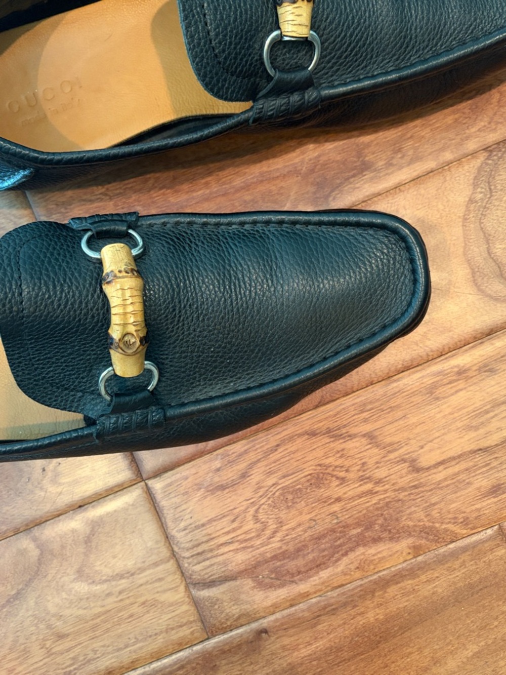 Authentic Gucci Mens Web Bamboo Horse-Bit Driving Loafer Black Leather Size 11.5 - Picture 9 of 12